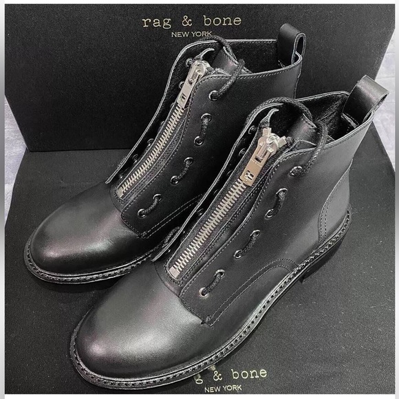 Rag and bone combat boots- black tie up and zipper - Picture 1 of 4